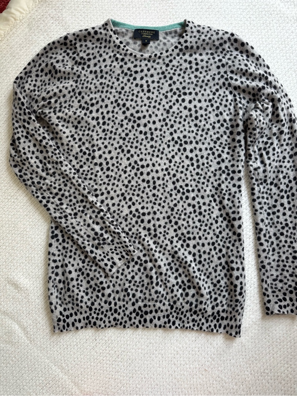 Charter Club Gray Black Dot Cashmere Crew Neck Sweater Women’s Medium